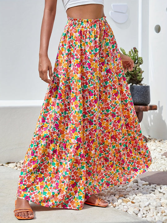 Casual floral high waist maxi skirt