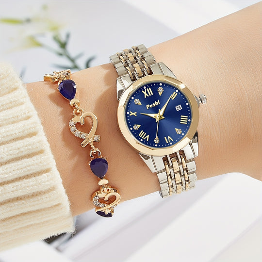 Ladies quartz watch with rhinestones and bracelet