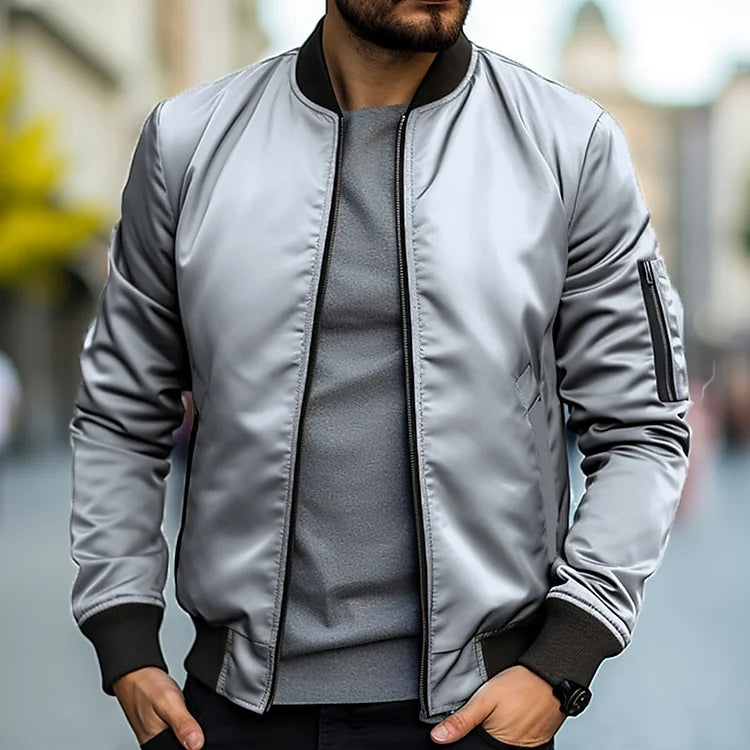 Solid-colored bomber jacket