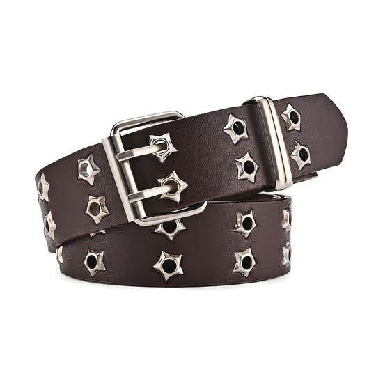 Star Eyelet Double Pin Buckle Belt