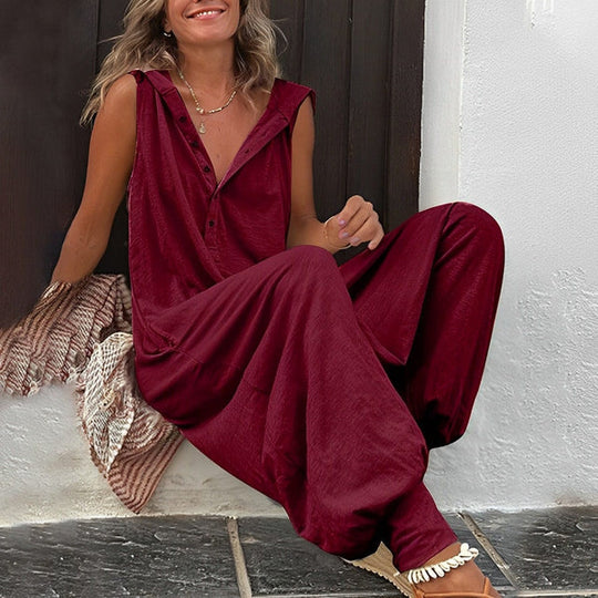 Ärmelloser Jumpsuit mit Knöpfen für Frauen