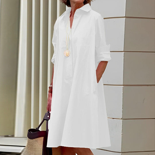 Long-sleeved dress with button placket