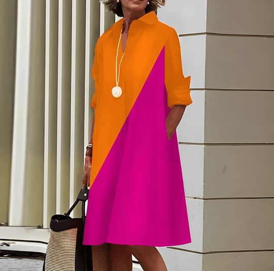 Long-sleeved dress with button placket