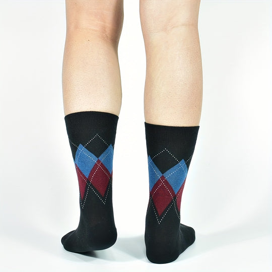 Colorblock Rhombus Crew Socks for Men (5 Pairs)