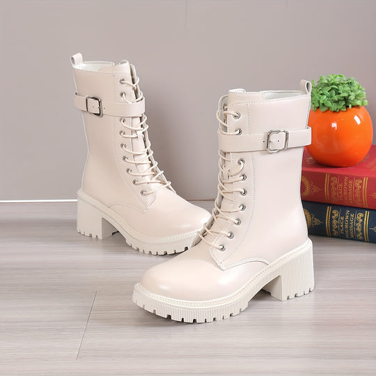 Mid Calf Lace-Up Boots for Women