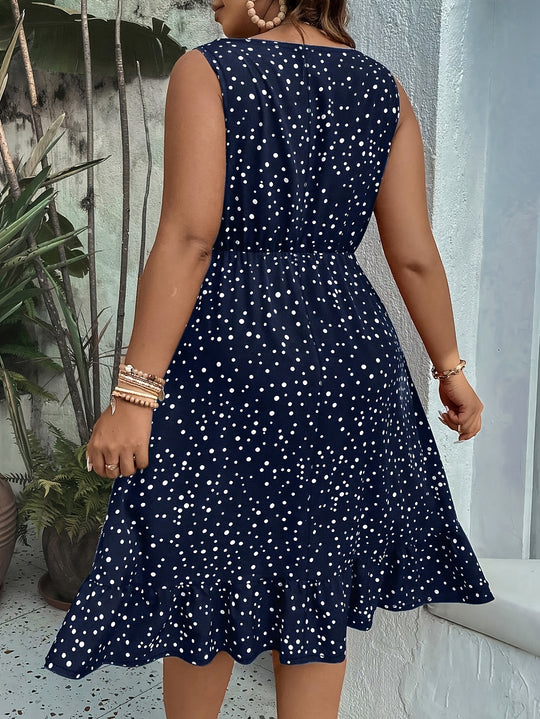 Plus Size Polka Dot Ruffle Hem Tank Dress