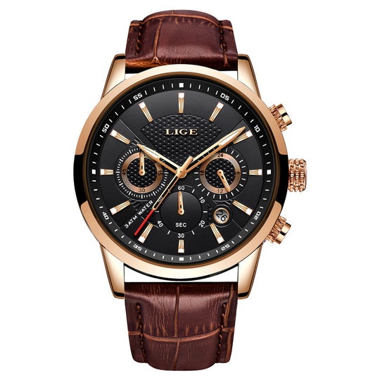 Luxury Leather Watch with Quartz Chronograph for Men