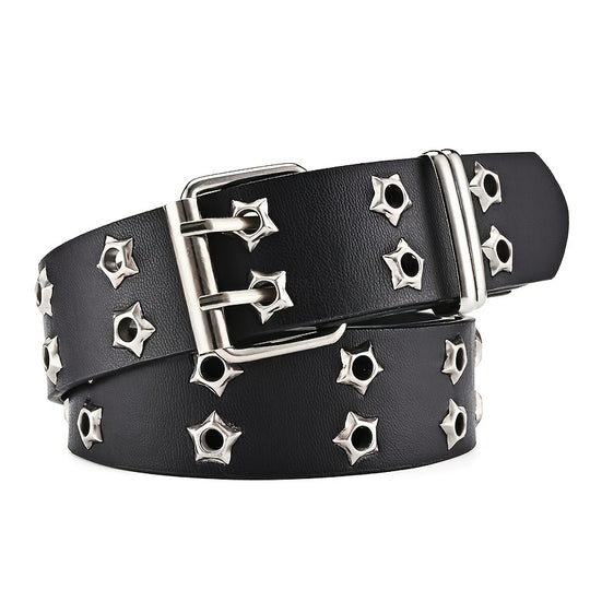 Star Eyelet Double Pin Buckle Belt