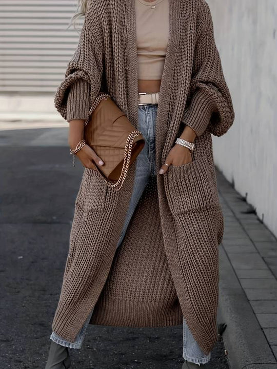 Long open knit cardigan for women