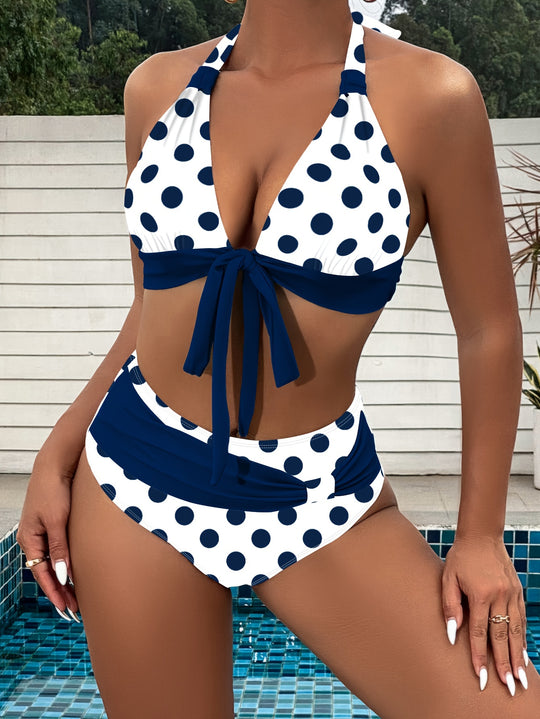 Patchwork Bikini Set with Bow Knot