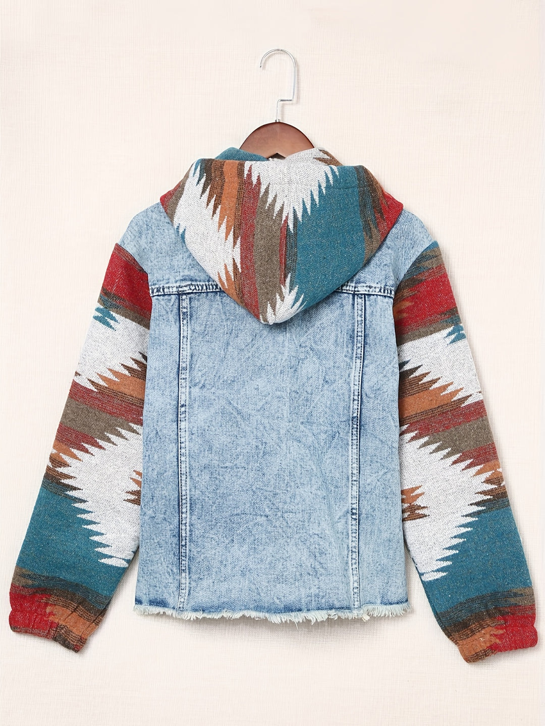 Geometric Printed Denim Jacket for Women