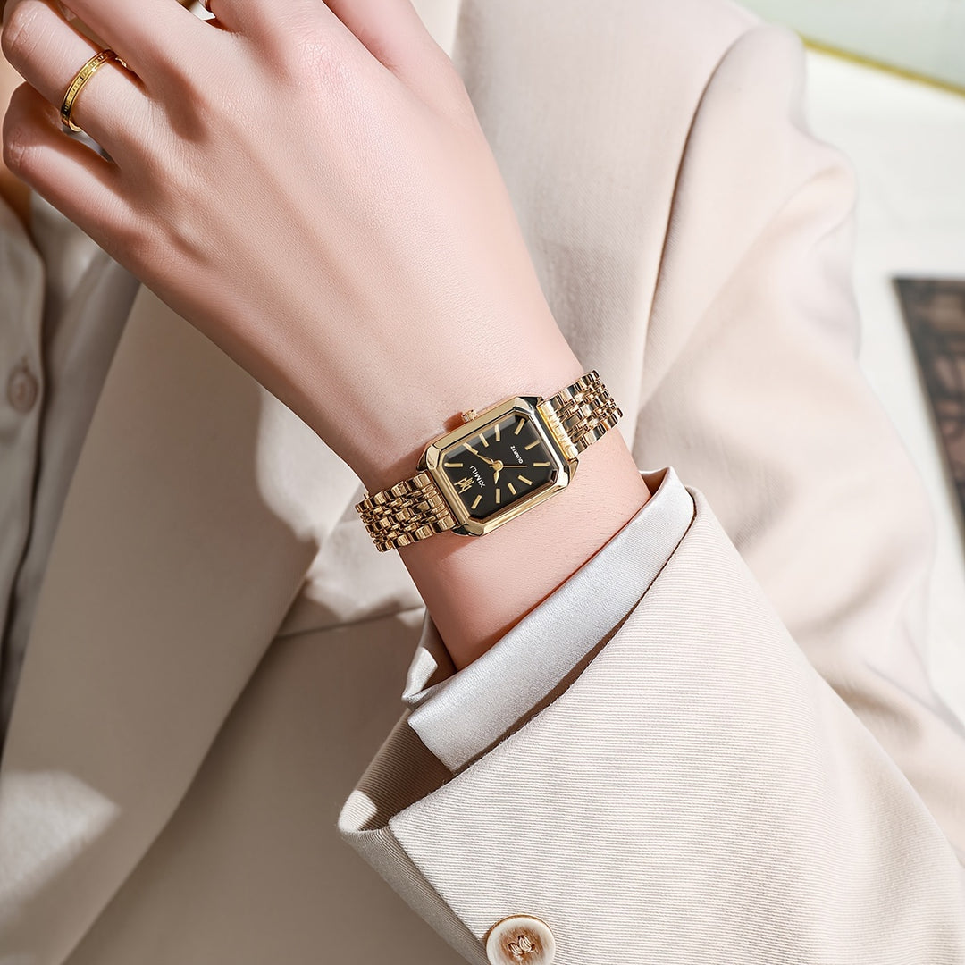 Luxurious rectangular quartz watch for women