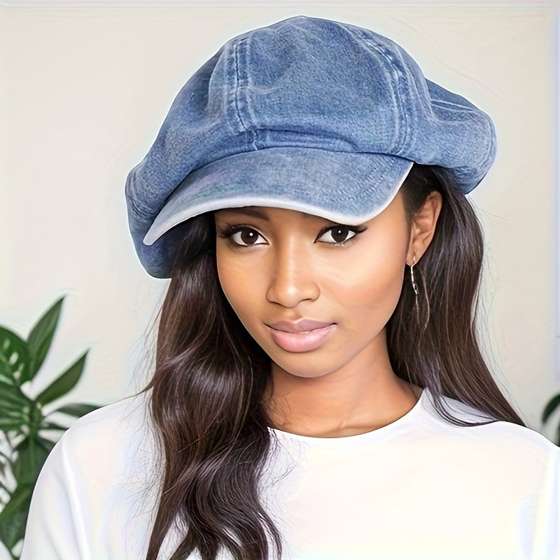 Damen Vintage Denim Beret Hut