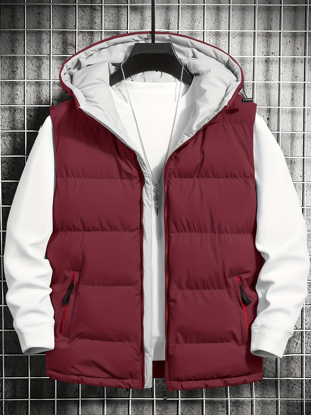 hooded pocket down vest jacket