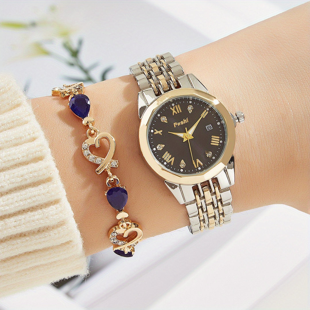 Ladies quartz watch with rhinestones and bracelet