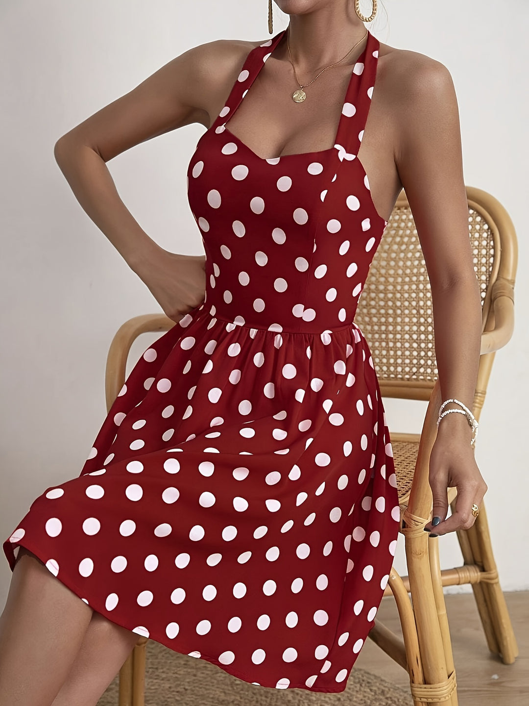 Elegant dotted halter neck dress