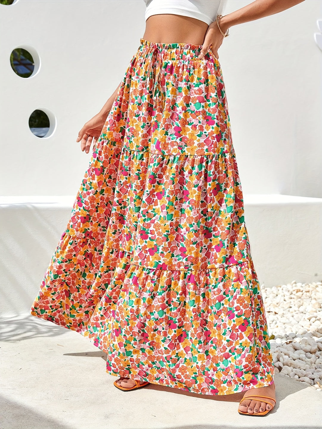 Casual floral high waist maxi skirt