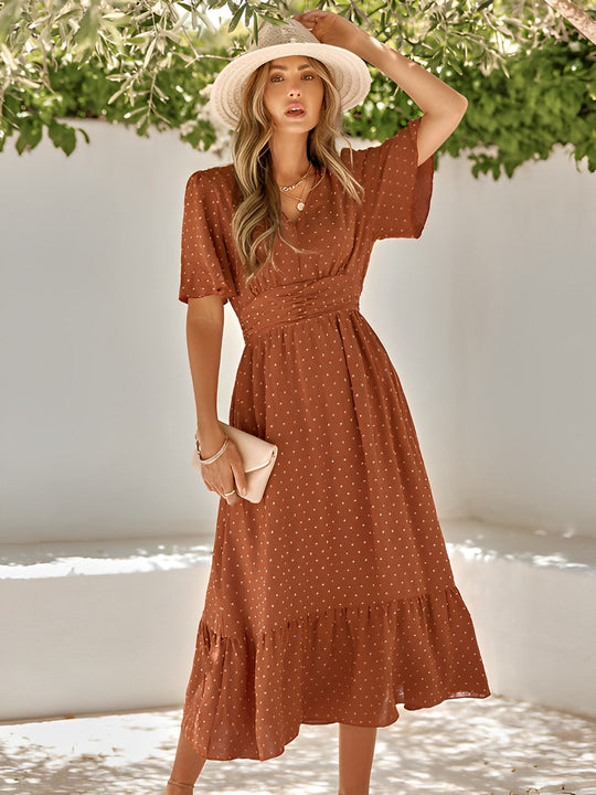 maxi dress with belt and wrap layers