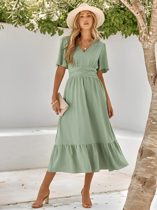 maxi dress with belt and wrap layers