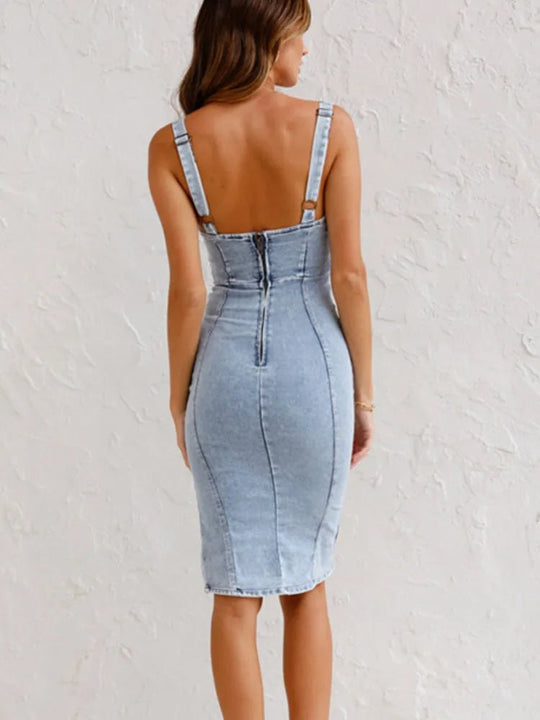 Women's denim dress with adjustable straps