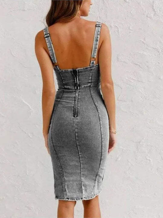 Women's denim dress with adjustable straps