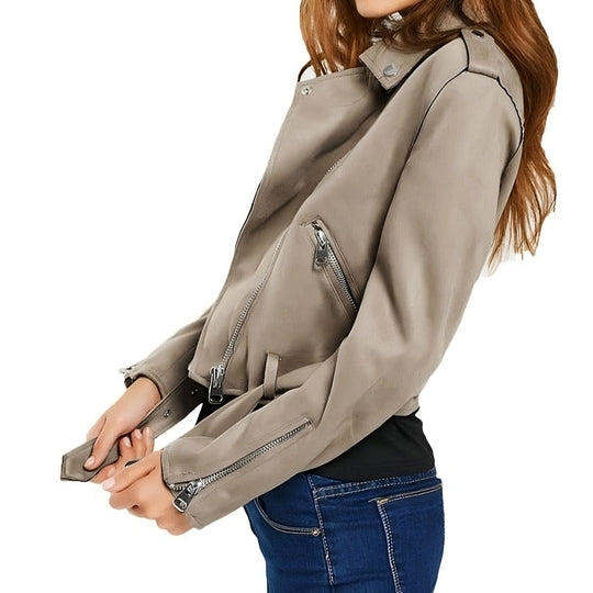 Cropped women's faux leather jacket