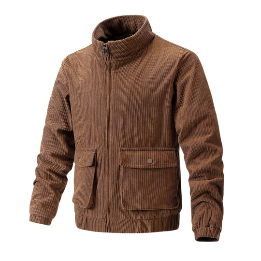 Men's corduroy jacket with stand-up collar and pocket