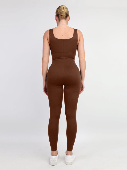 Frauen feste Farbe ärmellose Übung Jumpsuit