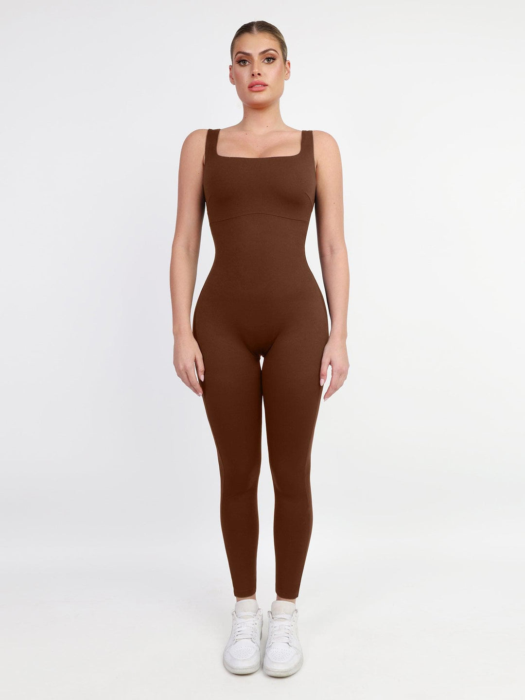 Frauen feste Farbe ärmellose Übung Jumpsuit