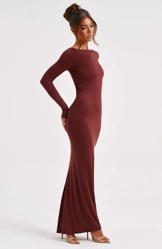 maxi dress with deep V-neck