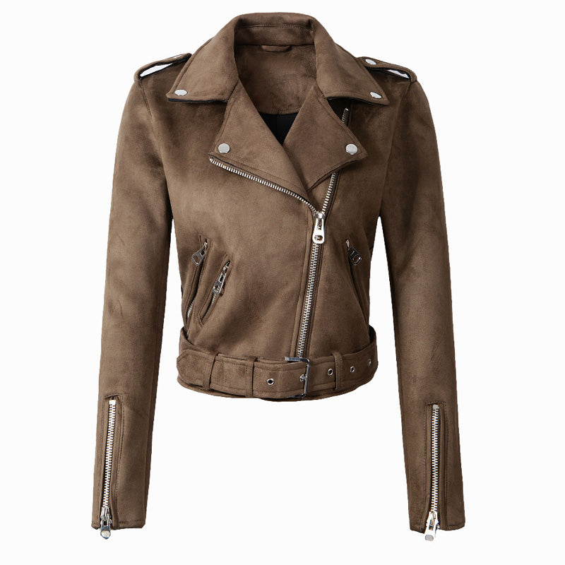 Cropped women's faux leather jacket