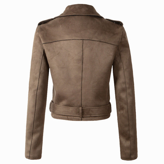 Cropped women's faux leather jacket