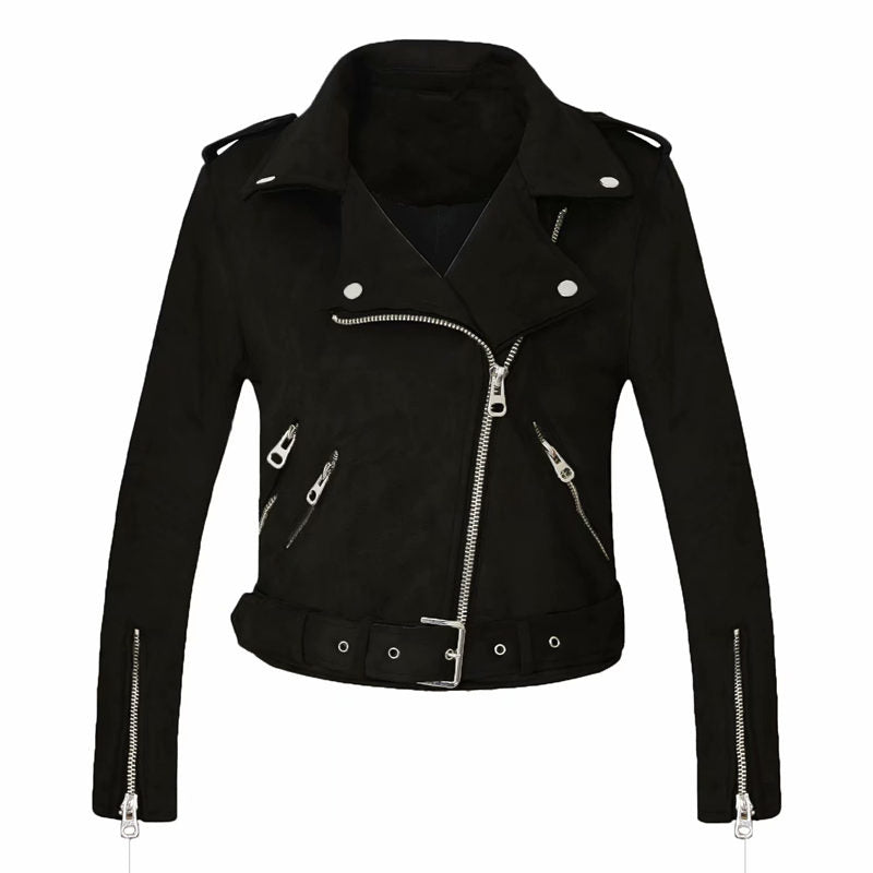 Cropped women's faux leather jacket