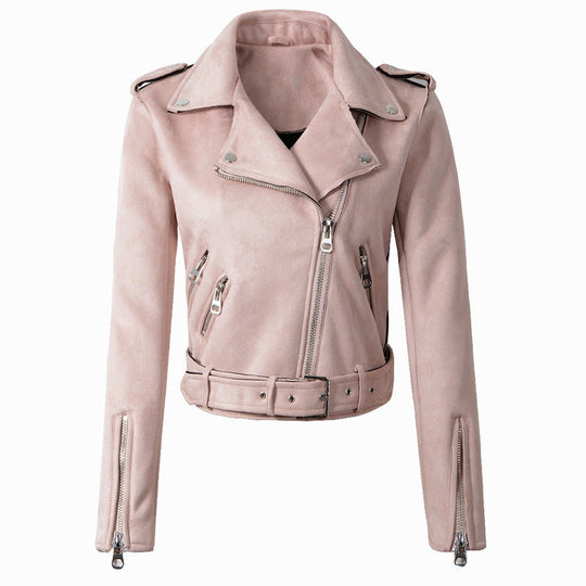 Cropped women's faux leather jacket