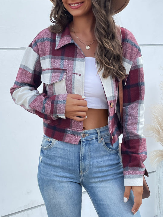 Plaid Jacket with Flap Pocket for Women