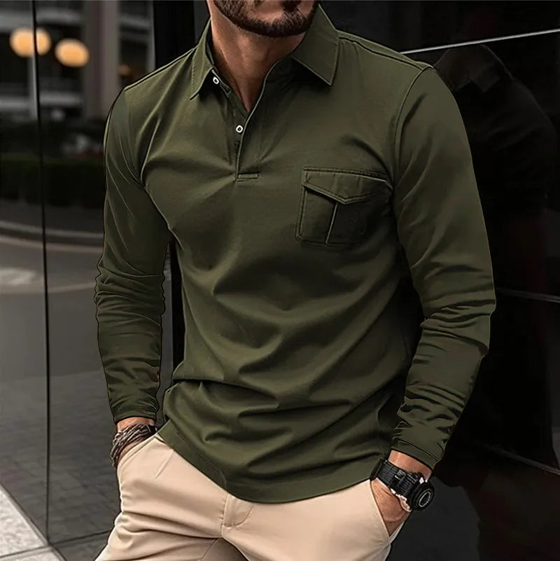 Solid color polo with long sleeves