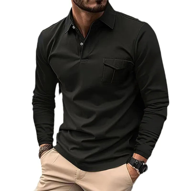 Solid color polo with long sleeves