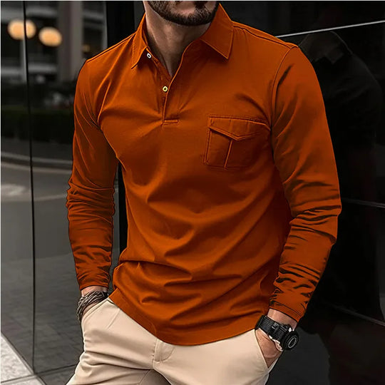 Solid color polo with long sleeves