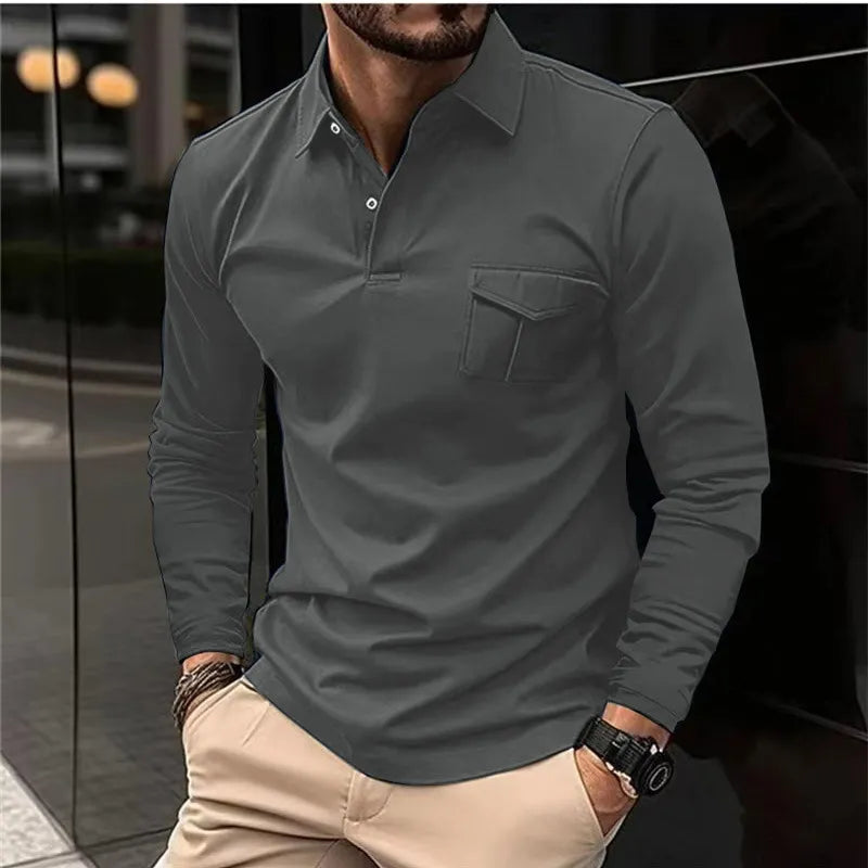 Solid color polo with long sleeves