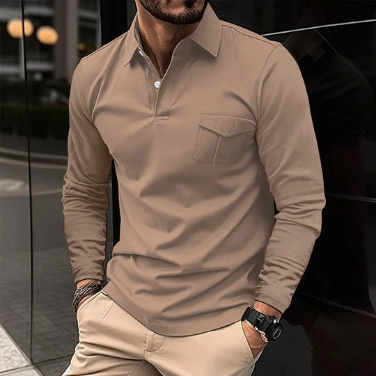 Solid color polo with long sleeves