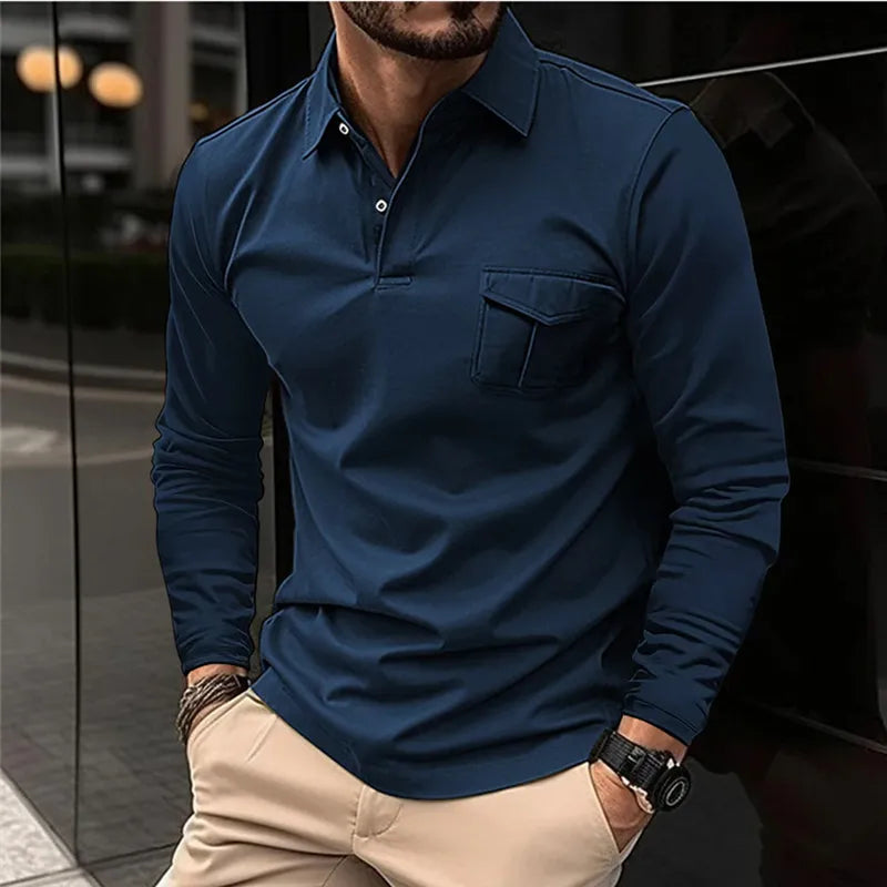 Solid color polo with long sleeves