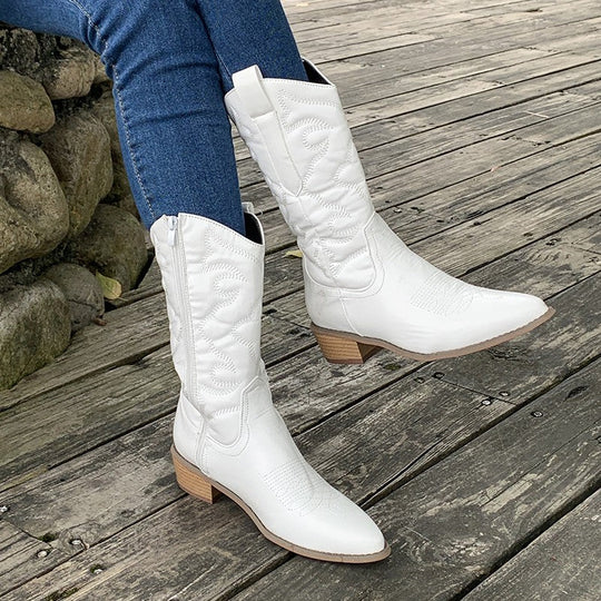 Western cowboy boots with low heel for women