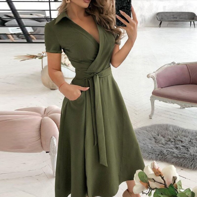 Elegant linen shoulder dress