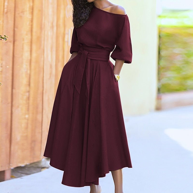 Elegant linen shoulder dress