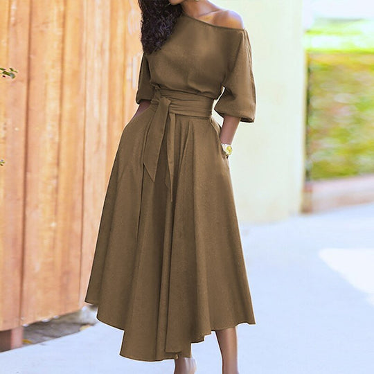 Elegant linen shoulder dress