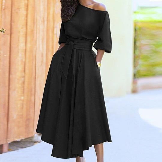 Elegant linen shoulder dress