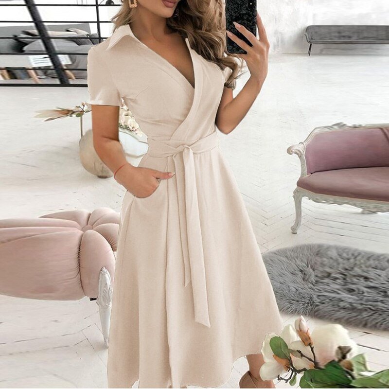 Elegant linen shoulder dress