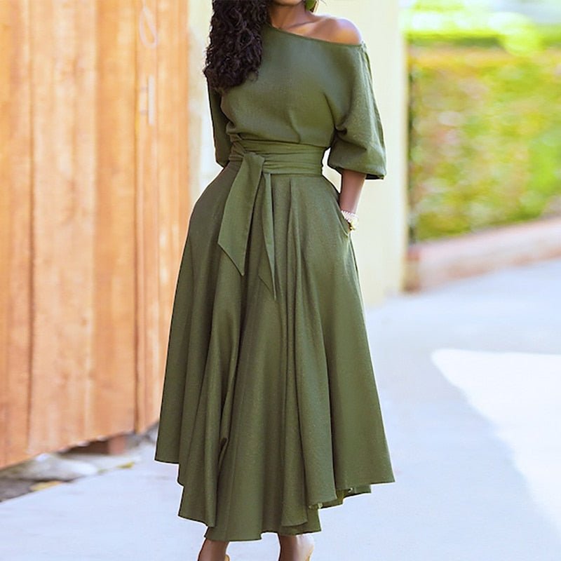 Elegant linen shoulder dress